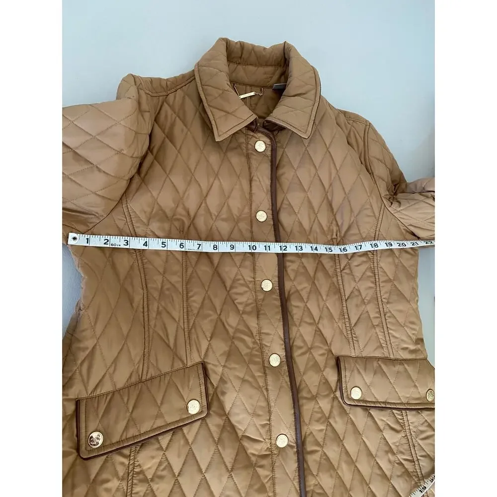 Chico's Quilted Midlength Jacket Neutral Tan Faux Leather Trim Size 3/US 16/18 - Picture 5 of 7